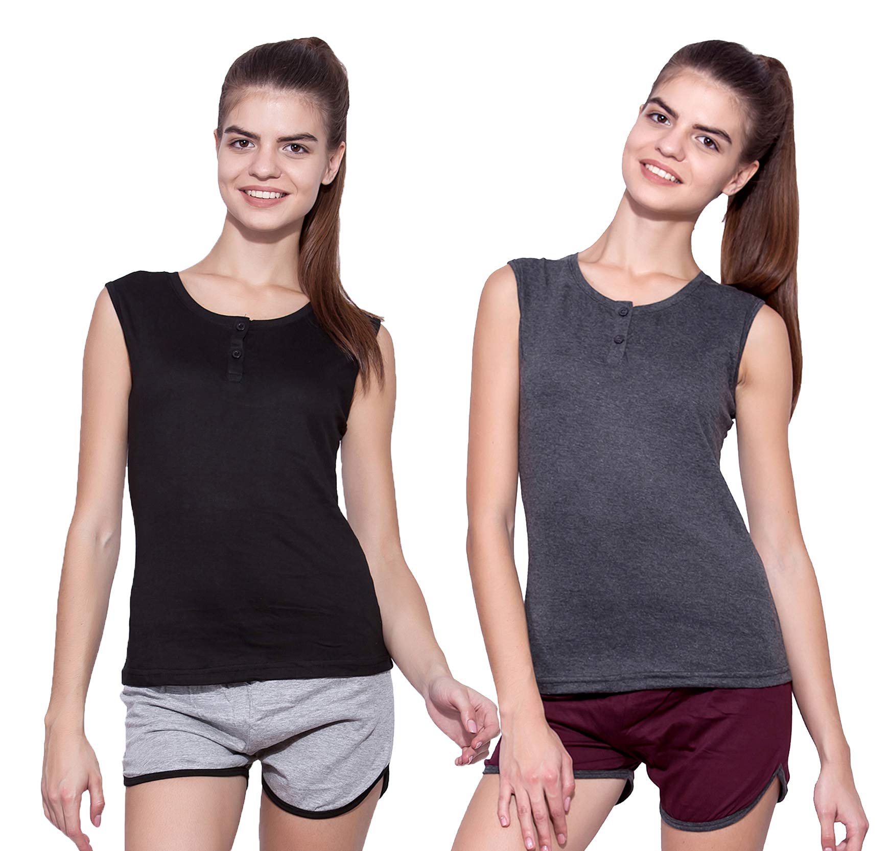 ap'pulse Women's Sleeveless Henley(Pack of 2)-picture-38