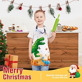 WERNNSAI Dinosaur Kids Art Aprons for Cooking - Kids Painting Apron for Boys age 2-5, Toddler Kid Art Smock Toddler Chef Aprons for Children Kitchen Baking Gardening Party Birthday Gift