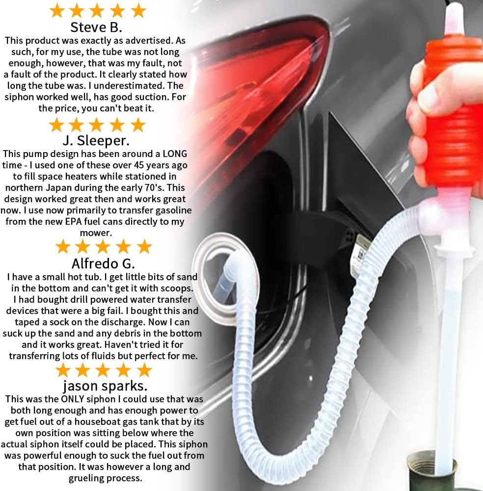 Tezam Siphon Manual Hand Liquid Transfer Pump for Light Oils, Kerosene, or Water Based Chemicals 2 Pcs : Automotive