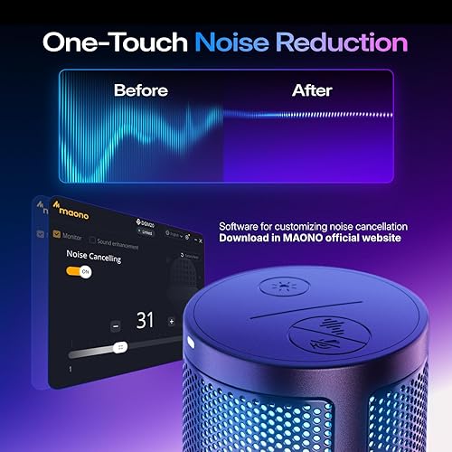 Miniatura 3 de MAONO USB Gaming Microphone for PC, Noise Cancellation Condenser Mic with RGB Lights, Mute, Gain for Streaming, Recording, Podcast, Chat, Twitch