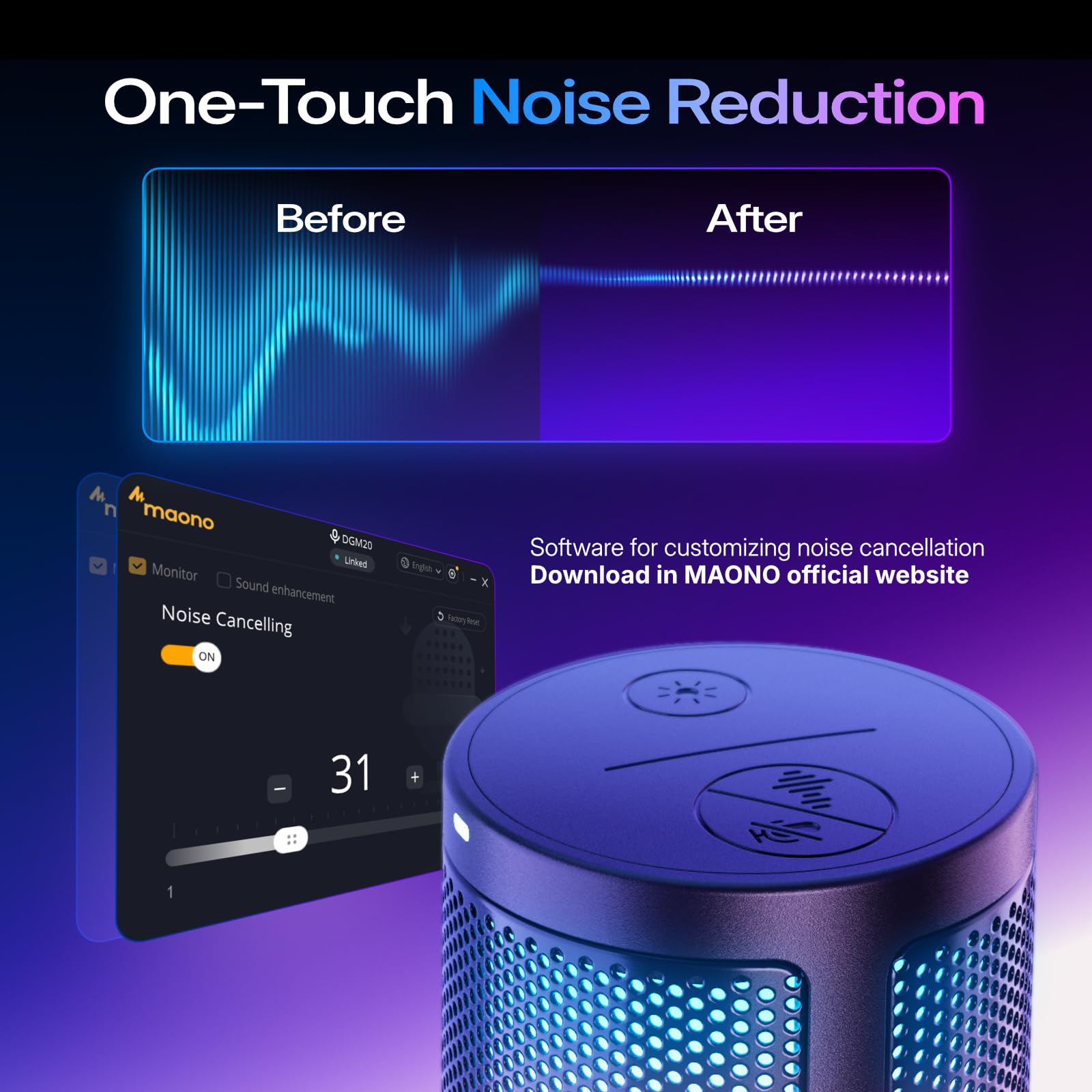 Besuche den MAONO- MAONO Gaming USB Mikrofon, Noise Cancellation Kondensator Mic mit Mute, Gain, Monitoring, Galgenarm, Pop-Filter für Streaming, Podcast, Twitch, YouTube, Discord, PC, Computer, PS5, Mac, DGM20S in use