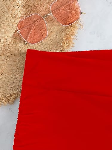 Miniatura 5 de HYTENSUN Pantalones cortos de natación de cintura alta con corte en V para mujer, pantalones cortos fruncidos con lazo lateral