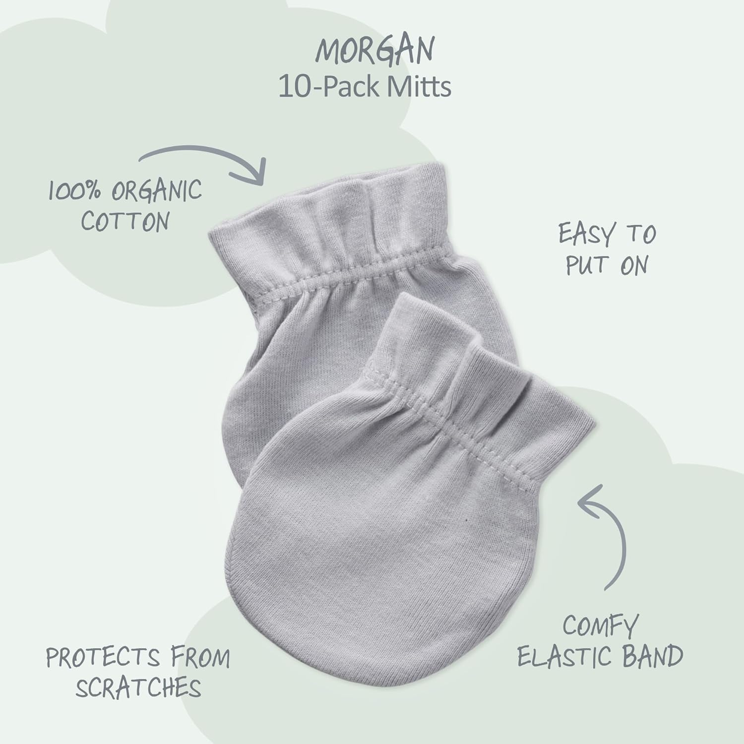 Morgan 10-Pack Baby Mittens 100% Organic Cotton No Scratch Mittens for Newborn Baby Boys & Girls​