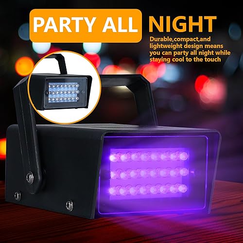 Vista 24 de ENUOLI - Mini luz estroboscópica LED de color blanco con 24 LED superbrillantes de control de velocidad variable para clubes, Navidad, efectos