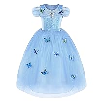 URAQT Vestito Cenerentola Bambina, Cenerentola Vestita di Blu Cenerentola Costume Carnevale, Principessa Cenerentola Costume Principessa Vestire per Halloween, Cosplay(120cm)