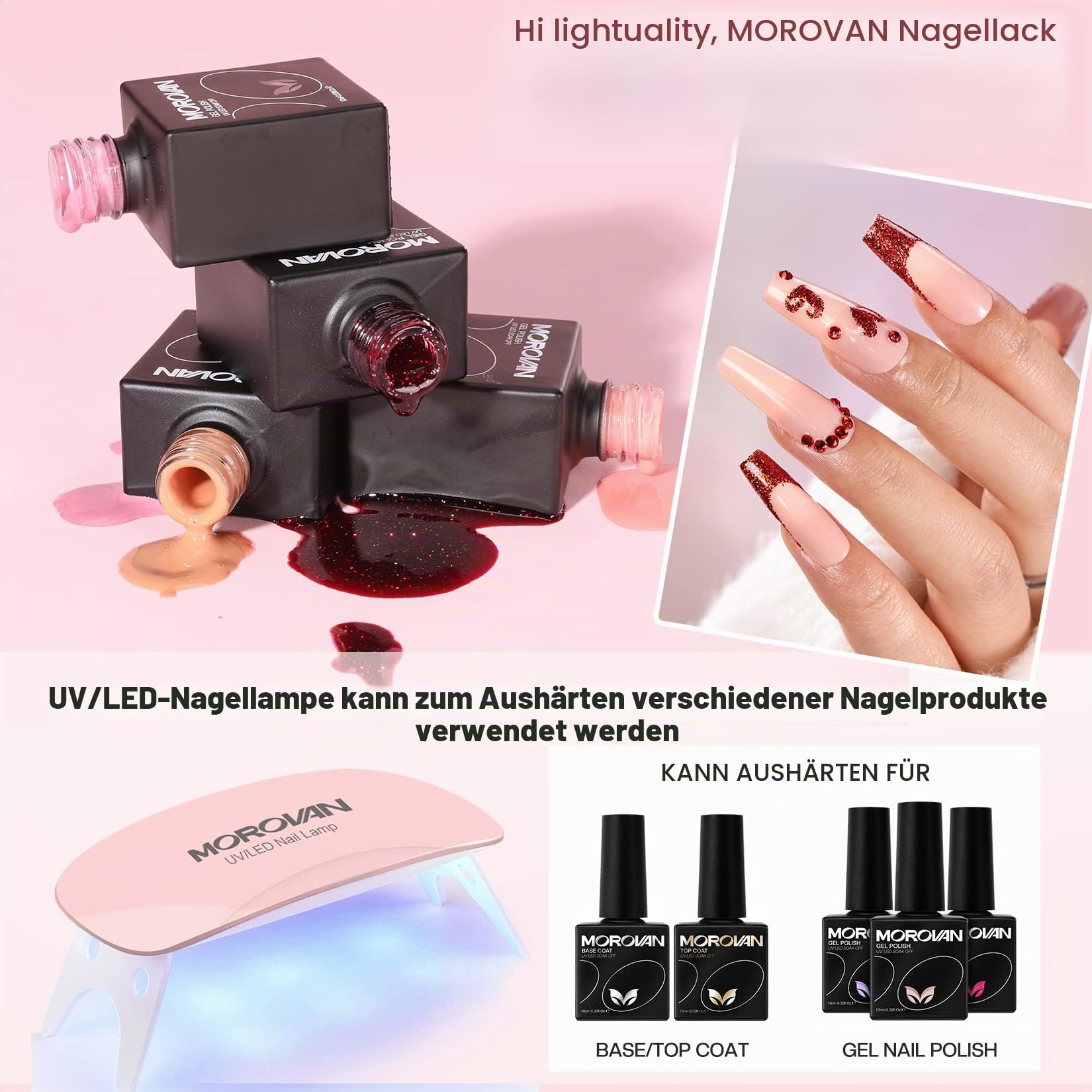 Morovan Acryl Nagel Set Anfänger: 42-in-1-Acryl Nagelset mit UV-Licht, Glitzer Pulver und Nagelreiniger für zu Hause