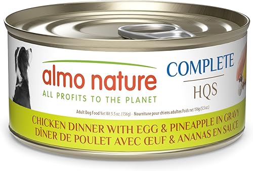 almo nature HQS Paquete completo de 12 unidades cena de pollo con huevo y piña en salsa latas de 5.5 onzas, comida húmeda enlatada para perros