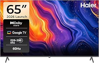 Haier 65 Inch 4K UHD Smart Google TV, Dolby Digital, Game Mode VRR/ALLM, WiFi5 Bluetooth5.1, Netflix/YouTube, Arabic/English, Egypt Version, Black - H65K80EU