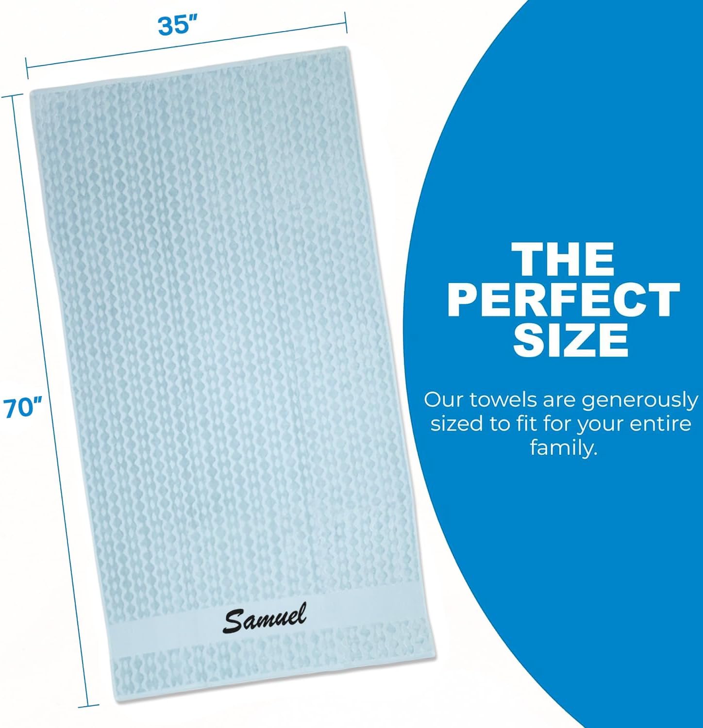 Kaufman - Personalized Oversized, 35" X 70", Solid Color, Velour Super Soft, Beach and Pool Towel, Easy Care, Extra Large, 100% USA Cotton, Embroidered Name (SEA)