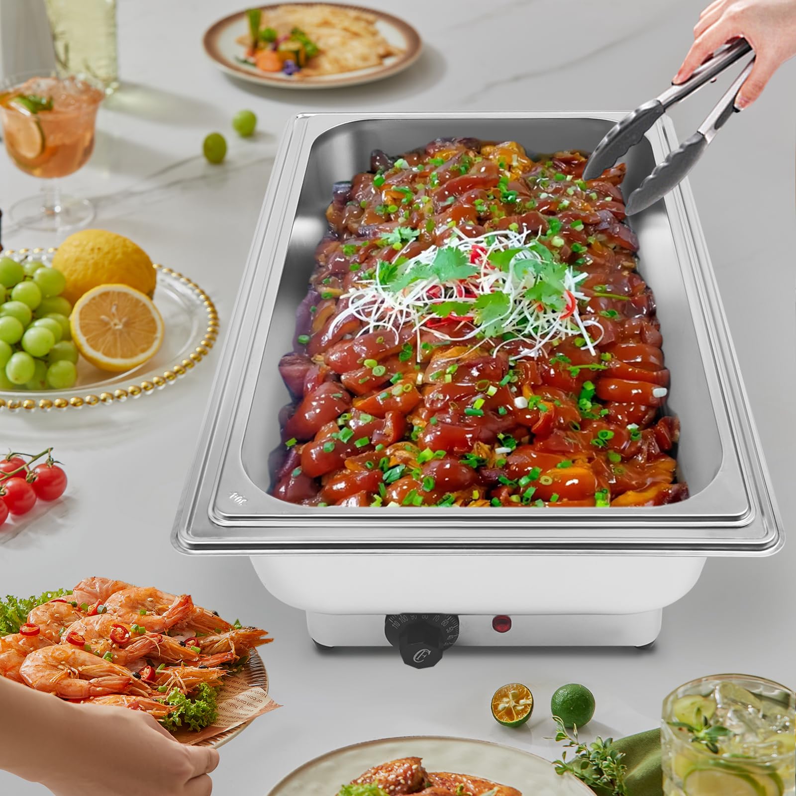 Chafing Dish Set da 13,5 l, per buffet, 600 W/50 Hz, 30 – 110 °C, scaldavivande per buffet, snack bar, feste di famiglia, banchetti per hotel, 56 x 36 x 18 cm