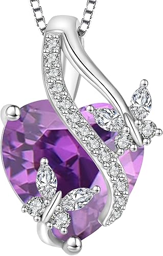 Vesitim Colgante de corazón infinito de plata de ley 925, collar de mariposa para mujer, regalo de joyería con piedra natal de circonita cúbica