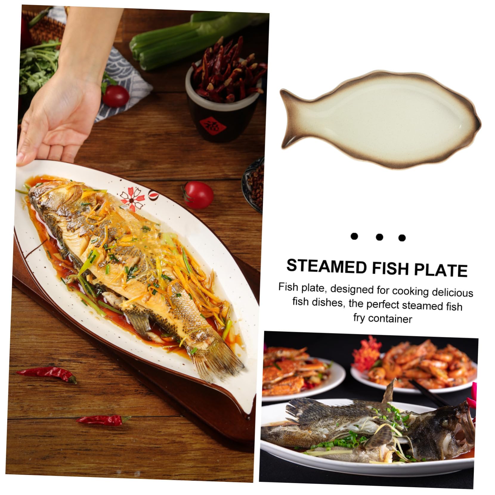 Artibetter Plato de Pescado al Vapor de Cerámica Estilo Japonés Plato de Comida de Cerámica Hogar para Cocinar Pescado al Vapor
