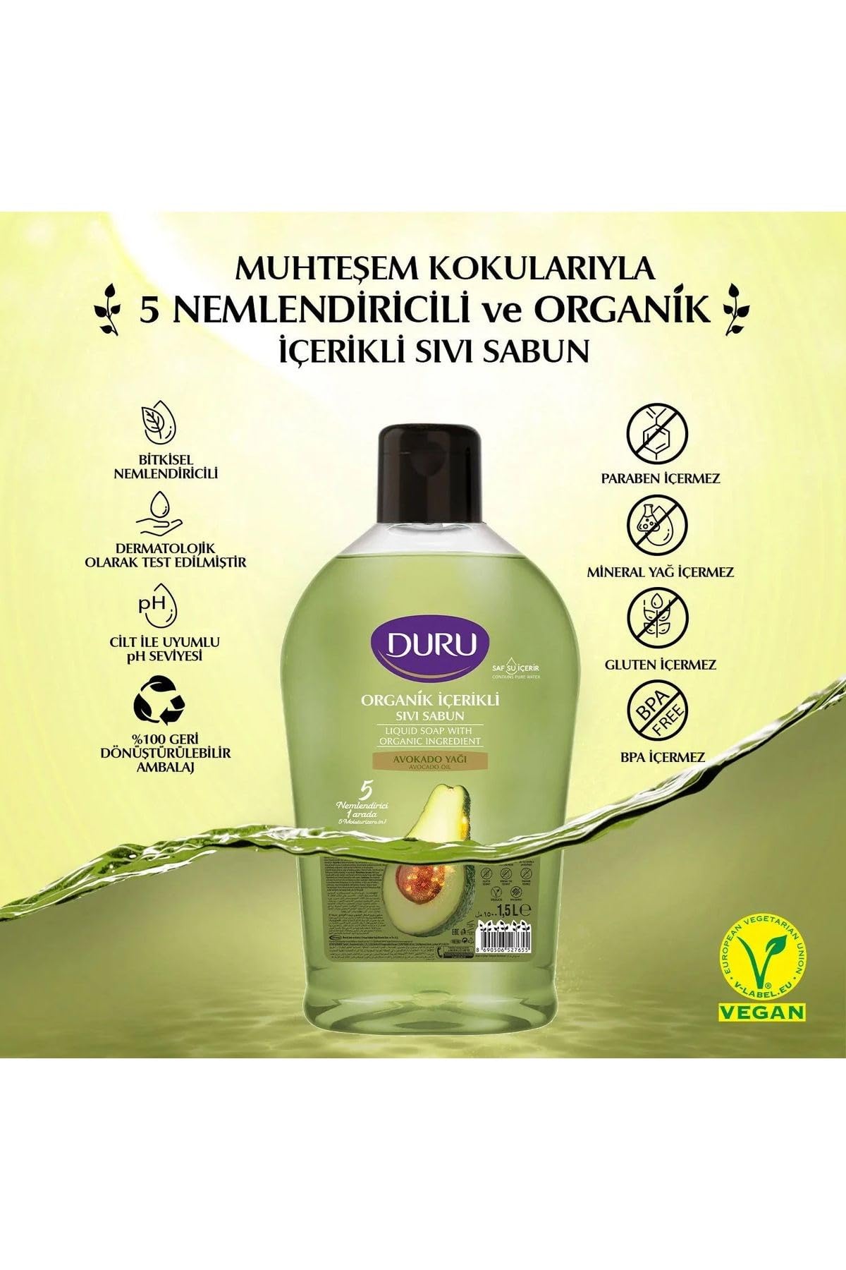 Duru Organik İçerikli Avokado Sıvı Sabun, 1500 ml, 3'lü Paket