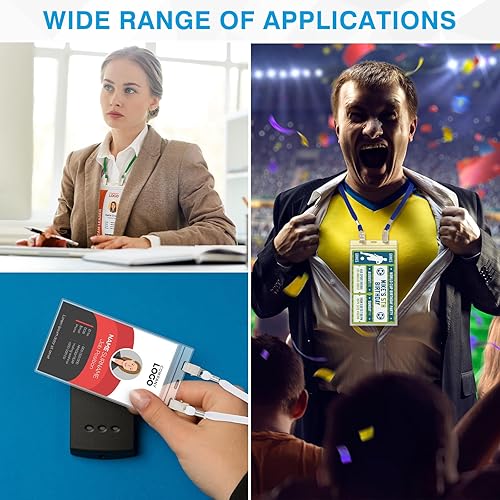 Miniatura 6 de Patelai 30 soportes para tarjetas de identificación extragrandes de 4 x 8 pulgadas con cordón transparente a granel para boletos, eventos