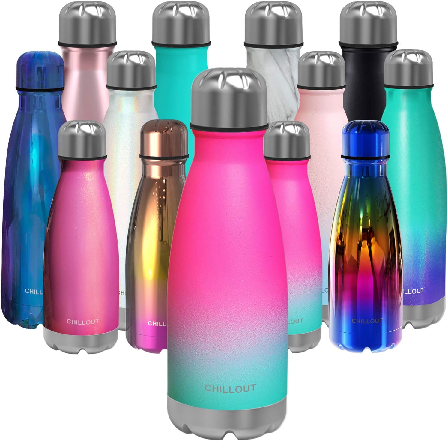 CHILLOUT LIFE Stainless Steel Water Bottle for Kids School: 12 oz Double Wall Insulated Cola Bottle Shape for Cold and Warm Drinks, BPA Free Metal Sports Bottle for Boys, Girls & Women