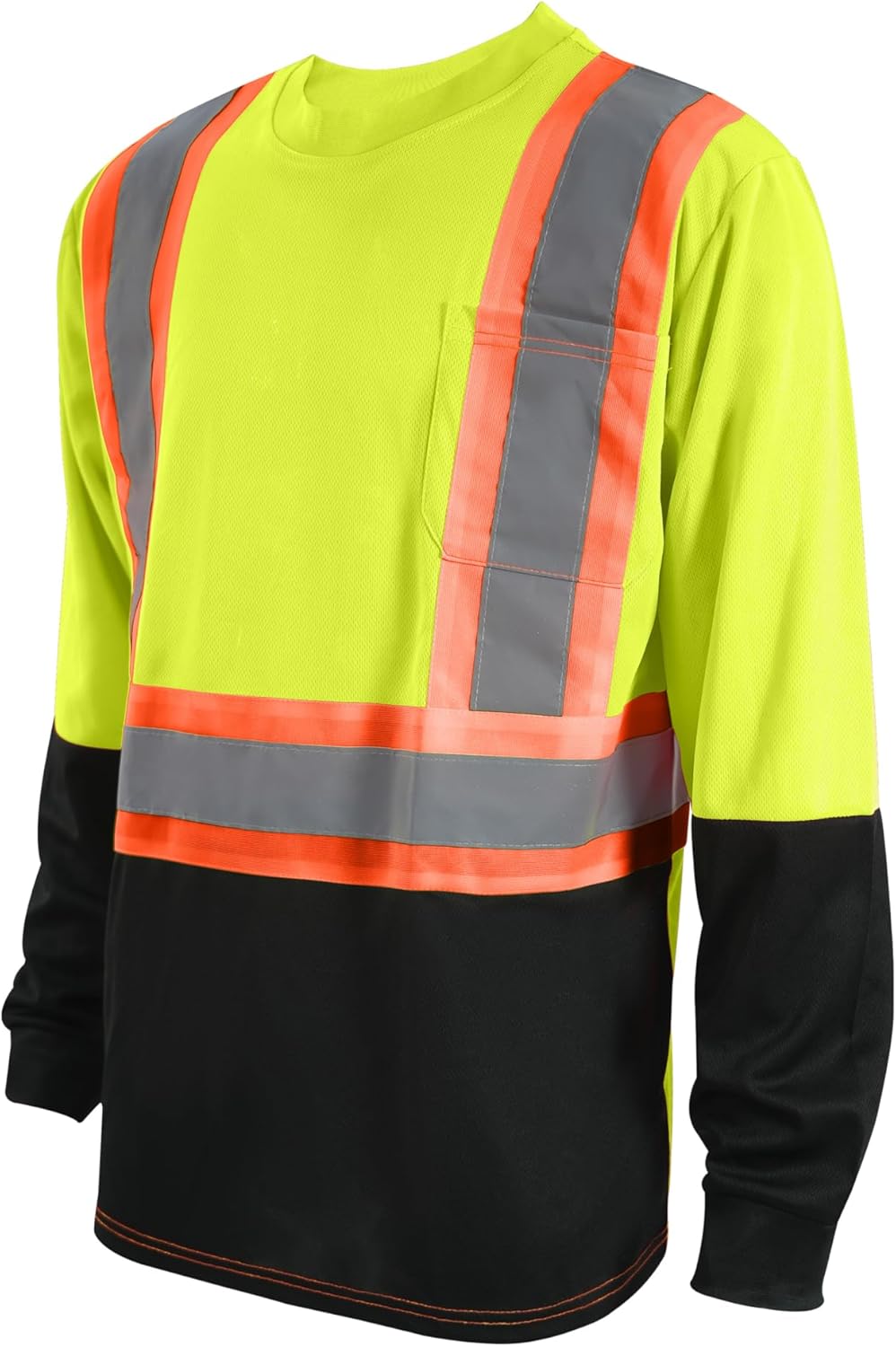 TanBridge Men's High Visibility Shirts Work Safety Reflective Shirts for Men Construction T-Shirt Long Sleeve Yellow 3 Packs - Image 2