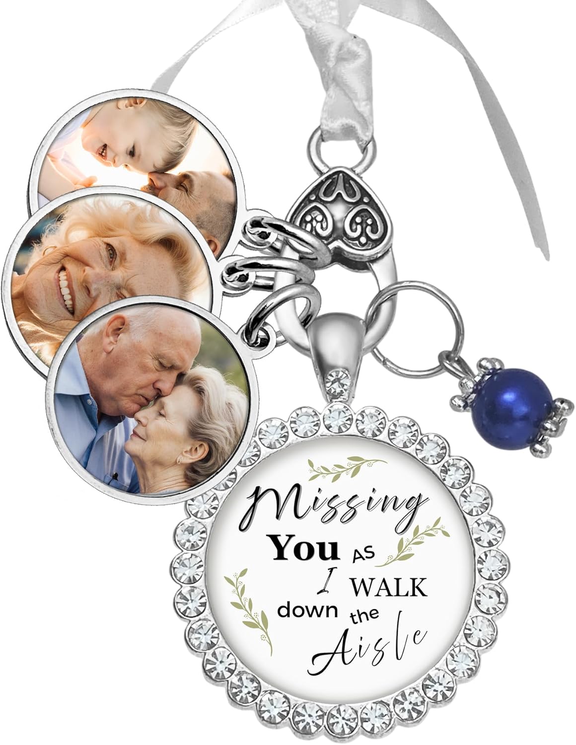 Personalized Bridal Bouquet Charm – Memorial Photo Charms for Wedding Bouquet – Custom Picture Frame Pin for Memory Keepsake – Gift for Bride, Mother, or Loved One -Something Blue Bouquet Charm