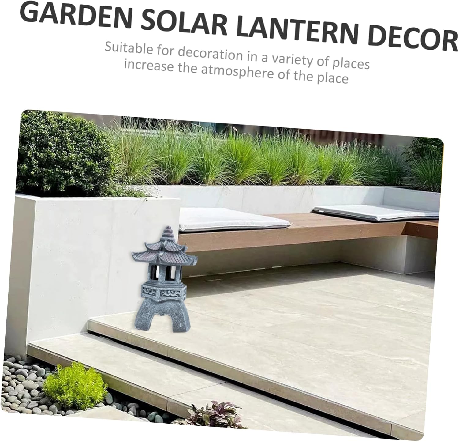 Happyyami Solar Pagoda Lantern Garden Statue Resin Japanese Temple Pagoda Lamp Asian Zen for Landscape Balcony Patio Porch Yard Art Decor