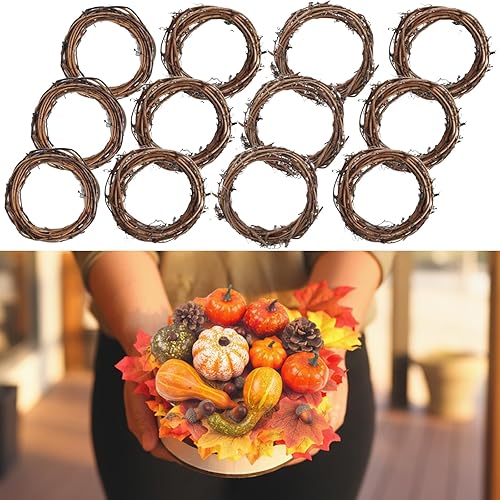 DomeStar Calabazas para decorar 8 mini calabazas falsas surtidas, 30 hojas de otoño, 10 bellotas, 2 conos de pino, 12 coronas de vid naturales para