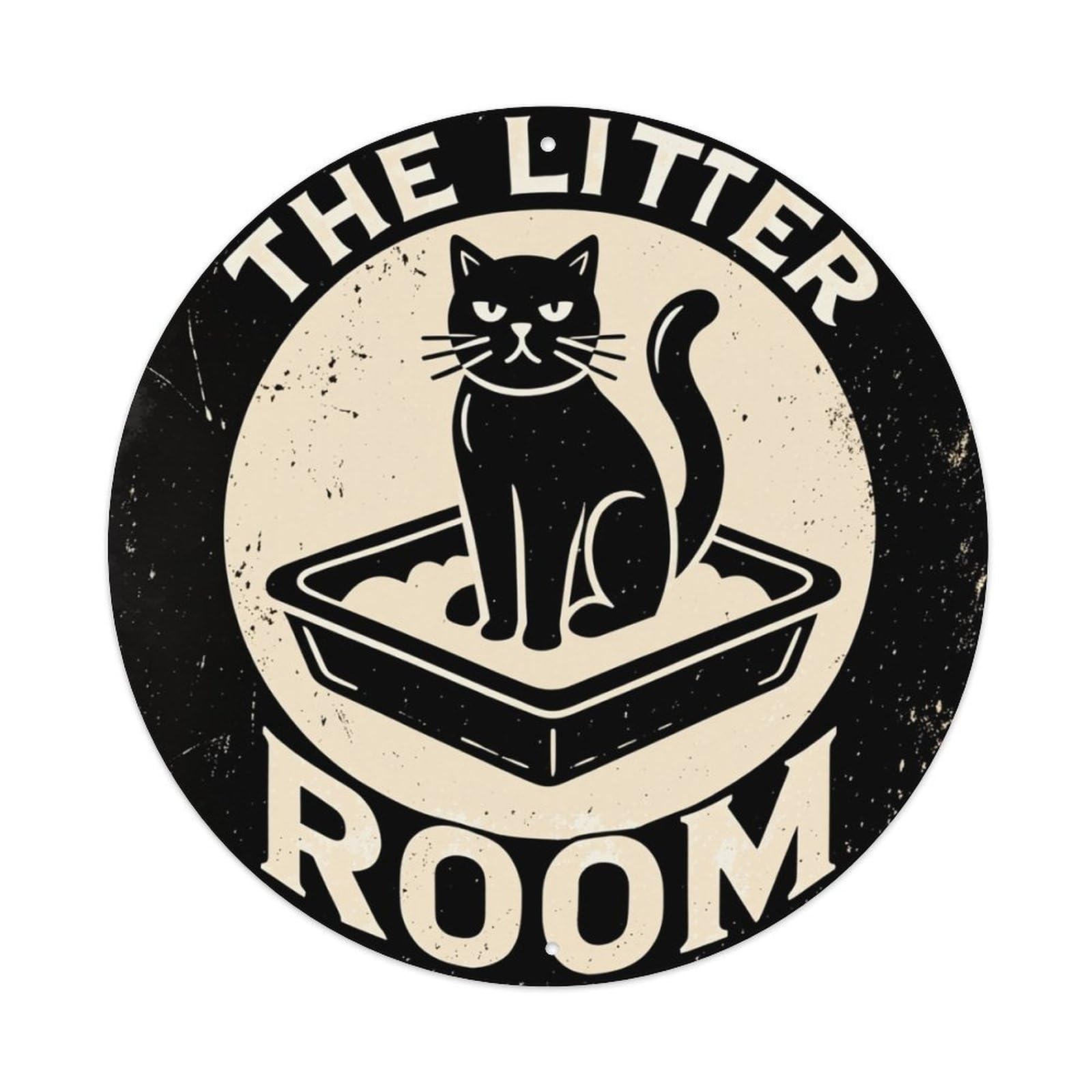 Black Cat In Litter Box Round Tin Sign Retro Metal Sign for Cafe Bar Pub Home Game Room Gym Club Wall Decoration Vintage Metal Poster 8x8 Inch