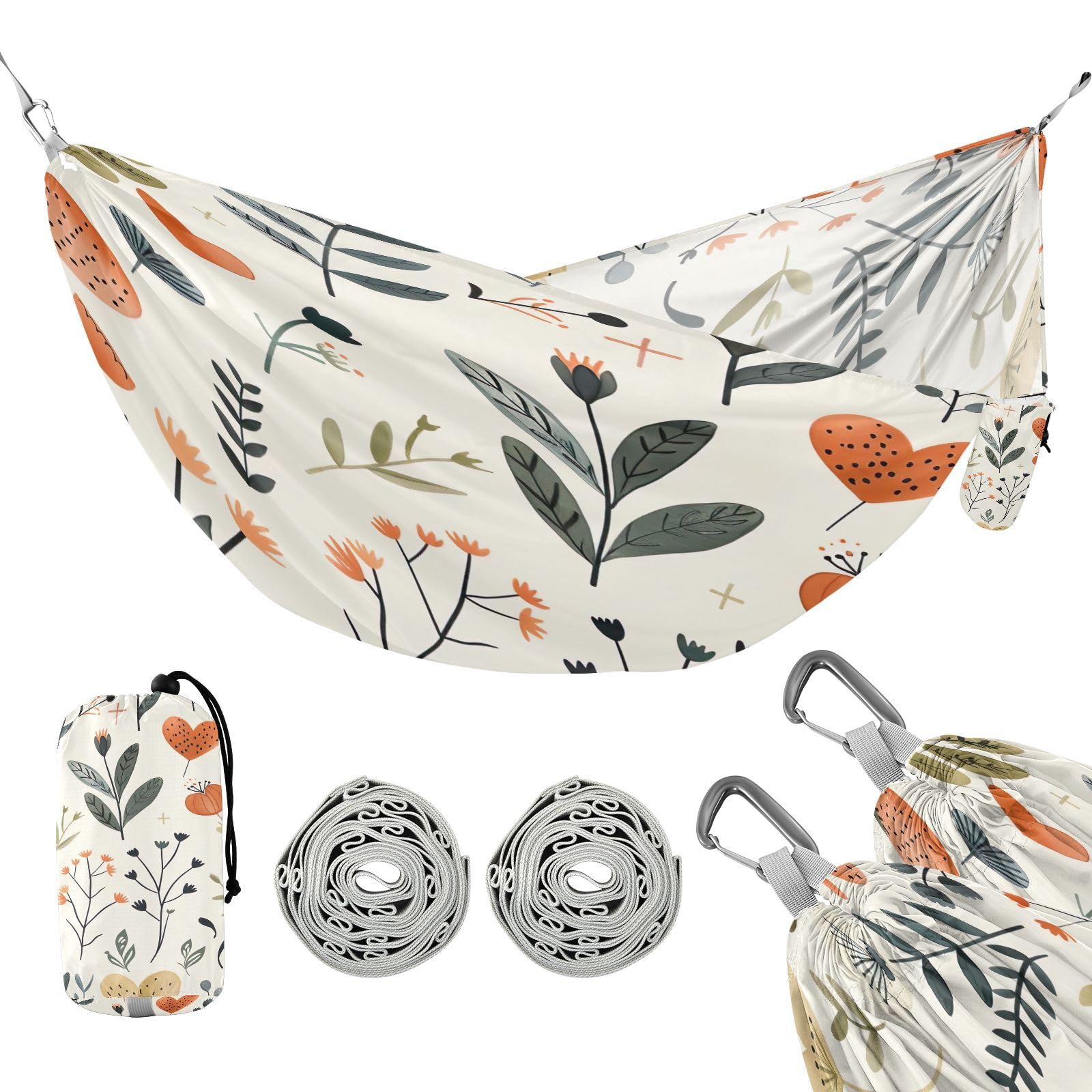 Kigai Cartoon Plants Camping Hammock Durable & Portable Travel Hammock Holds 330lbs with Tree Strapsm, Pocket, Camping Accessories