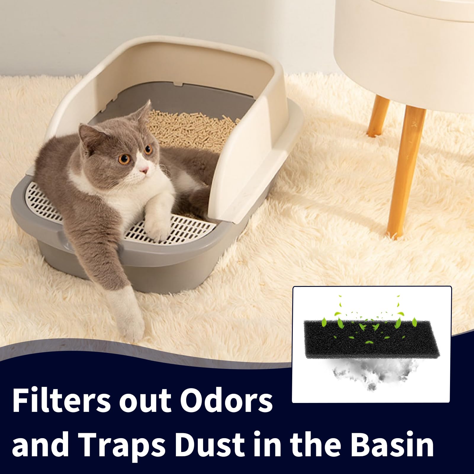 4 Stück Aktivkohlefilter Katzenklo Kompatibel CROPLAS, Katzenklo Filter 4er Pack – Universal Ersatzfilter Katzentoilette mit Deckel 4 mm Aktivkohlevlies zuschneidbar Zubehör frische Luft
