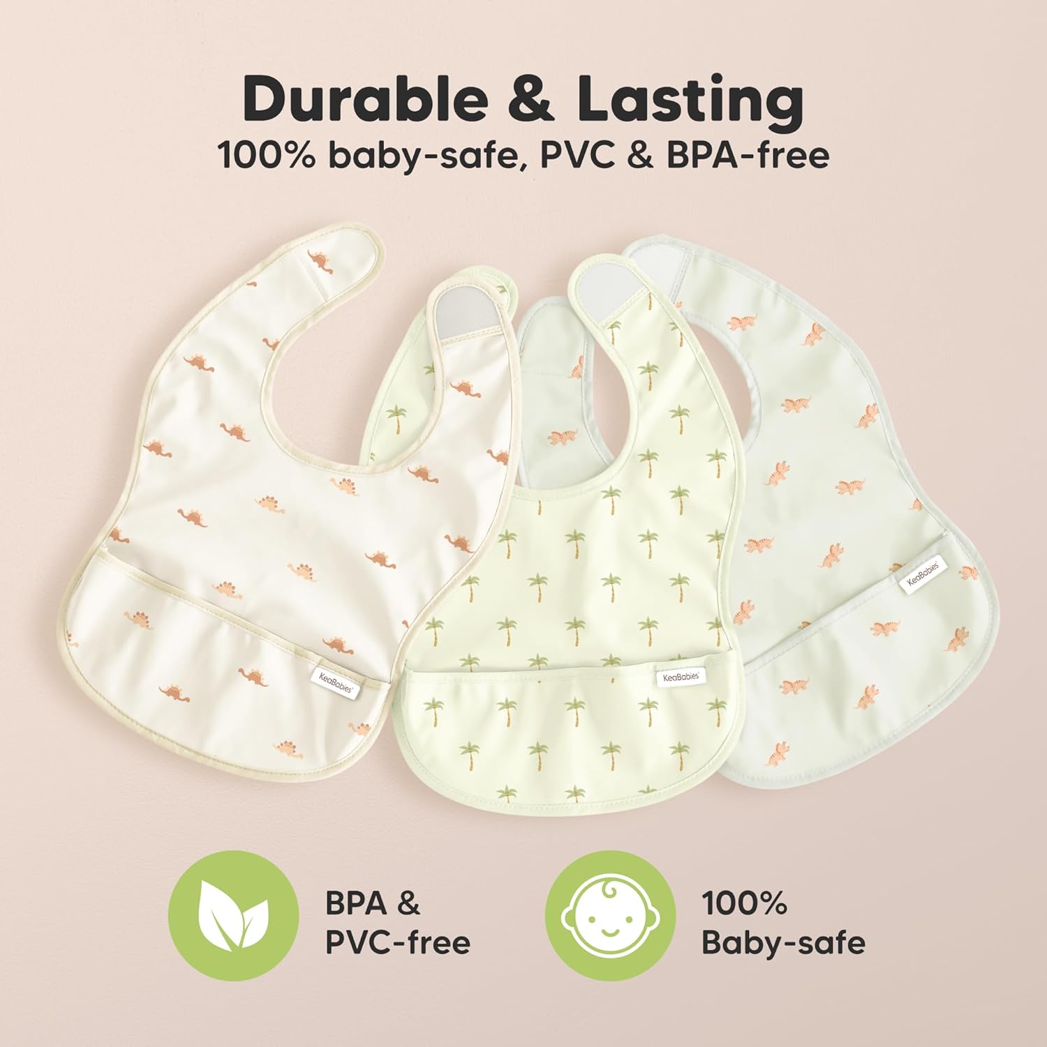 3-Pack Waterproof Baby Bibs for Eating - Lightweight Toddler Feeding Bibs with Large Food Catcher, Mess Proof, Food-Grade Baby Eating Essentials, Easy to Put On & Clean (Mesozoic) - Image 9