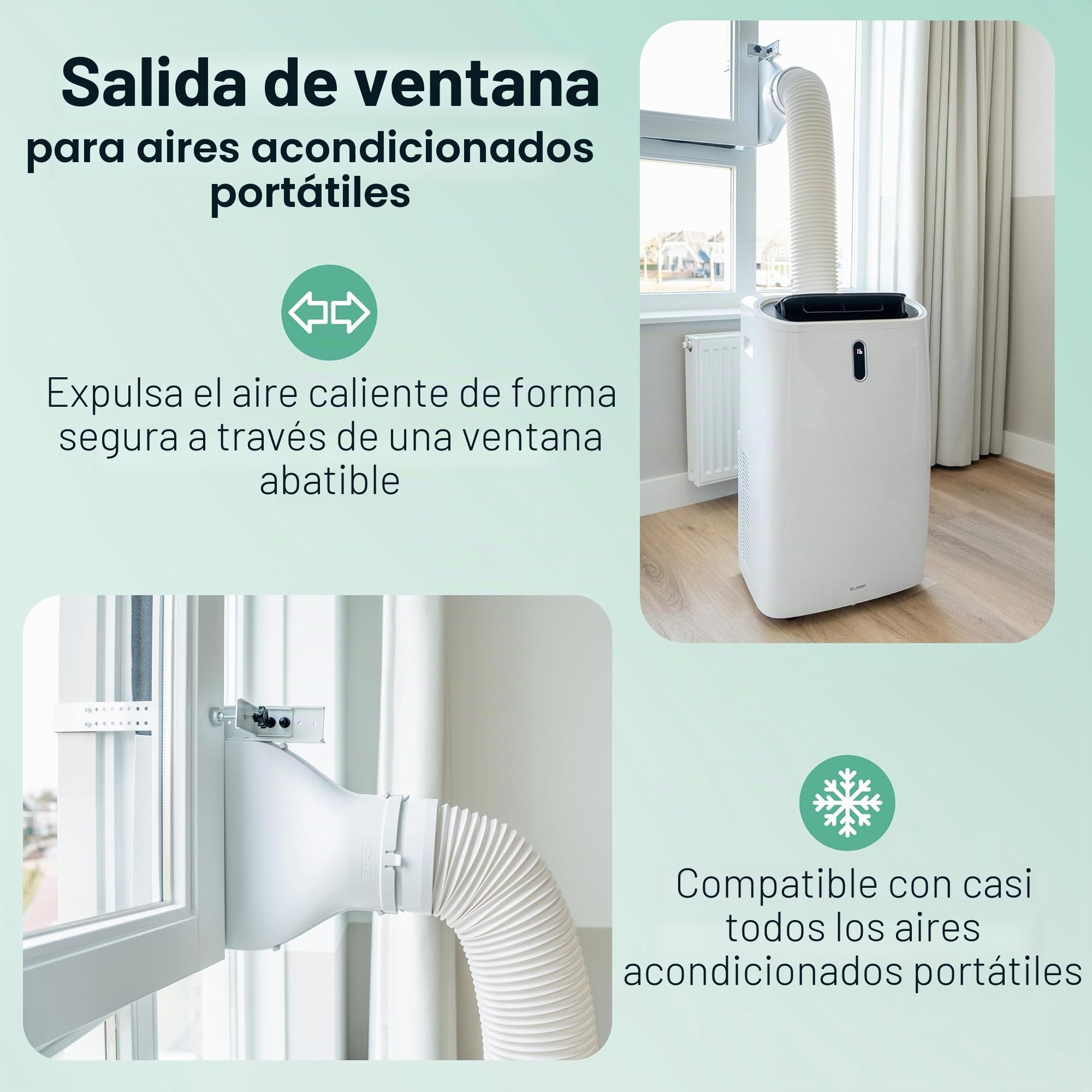 Eurom Ventana Way Out | Junta de ventana para aire acondicionado móvil | Adaptador de accesorios para su climatizador móvil | ajuste universal Hot Air Stop - instalación rápida (blanco 2.0)