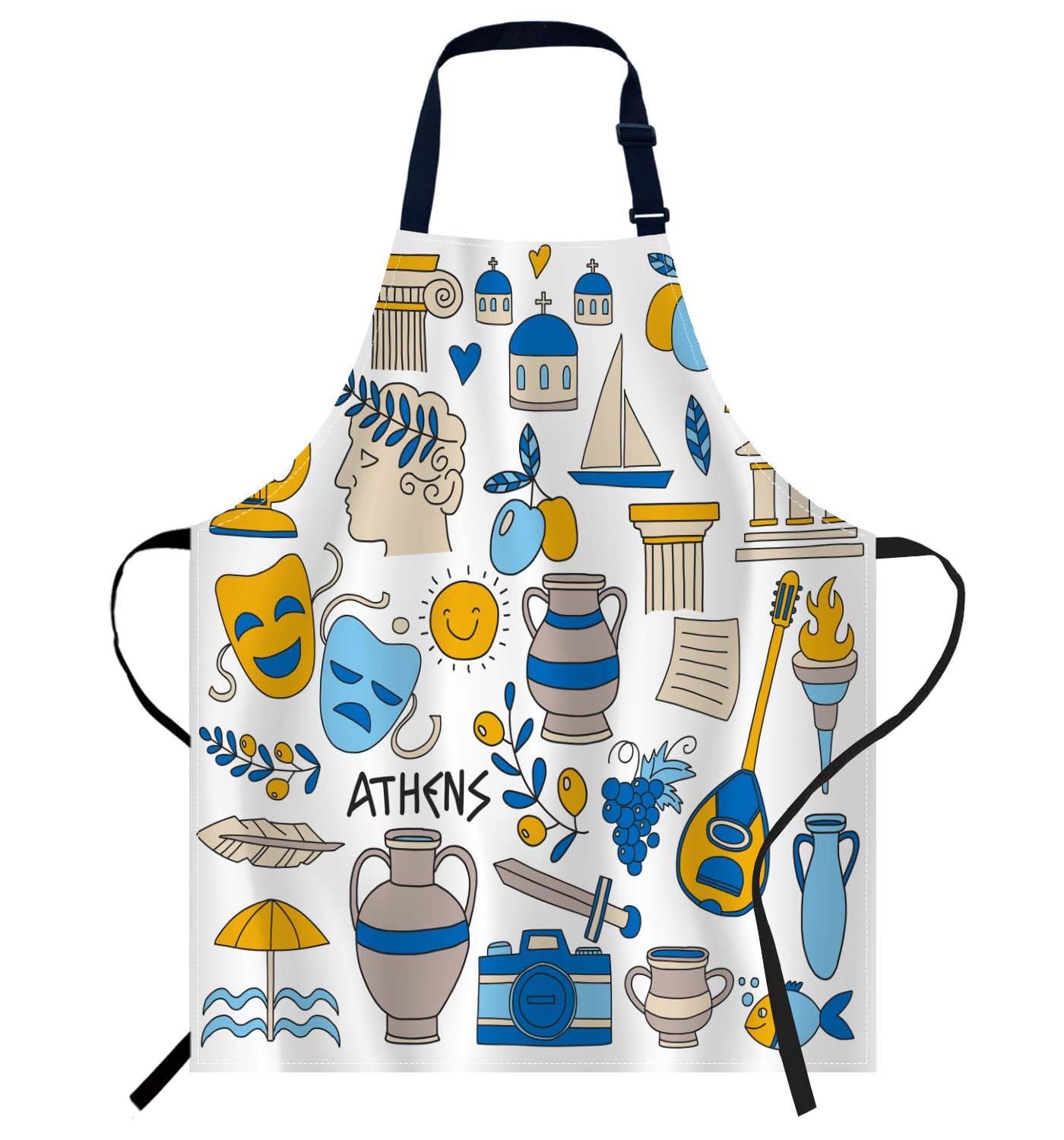 Smooffly Ancient Greece Elements Apron Unisex Adjustable Bib Apron Cooking Kitchen Chef Women Men Aprons for Home Kitchen Restaurant,Coffee House,Shop,Garden