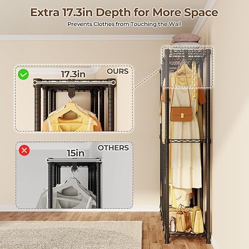 Miniatura 5 de Perchero portátil resistente para armario, perchero de ropa independiente para colgar ropa, perchero ajustable con 4 barras para colgar y estantes,