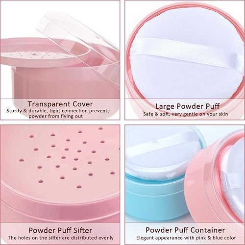 Miniatura 3 de 2 unidades de soplo de polvo de cuerpo grande y recipiente con tamiz para bebé después del baño, caja de polvo de talco para mujeres, playa, viajes,