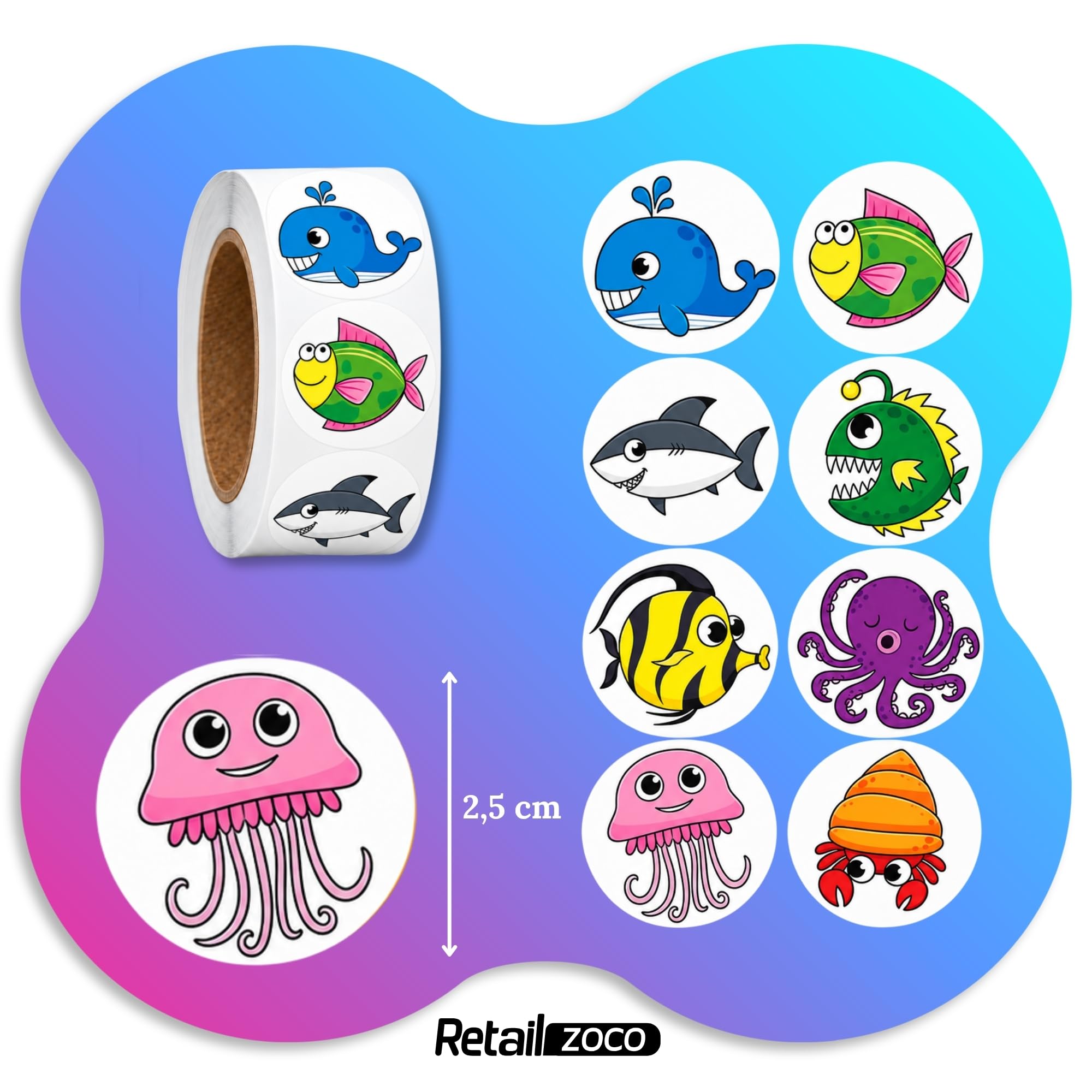 Rollo Pegatinas animales acuáticos Océano, aquatic animal stickers, 3 Uds - imagen 4