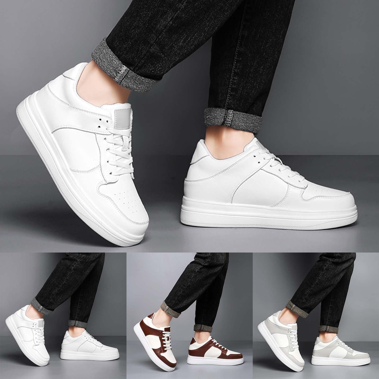 Elevator Zapatos Hombre Transpirable Zapatillas de Cuero Zapatos Casual Zapatos Blancos Zapatos de Senderismo Clásicos Zapatos con Cordones Cómodos Zapatillas Deportivas al Aire Libre para la