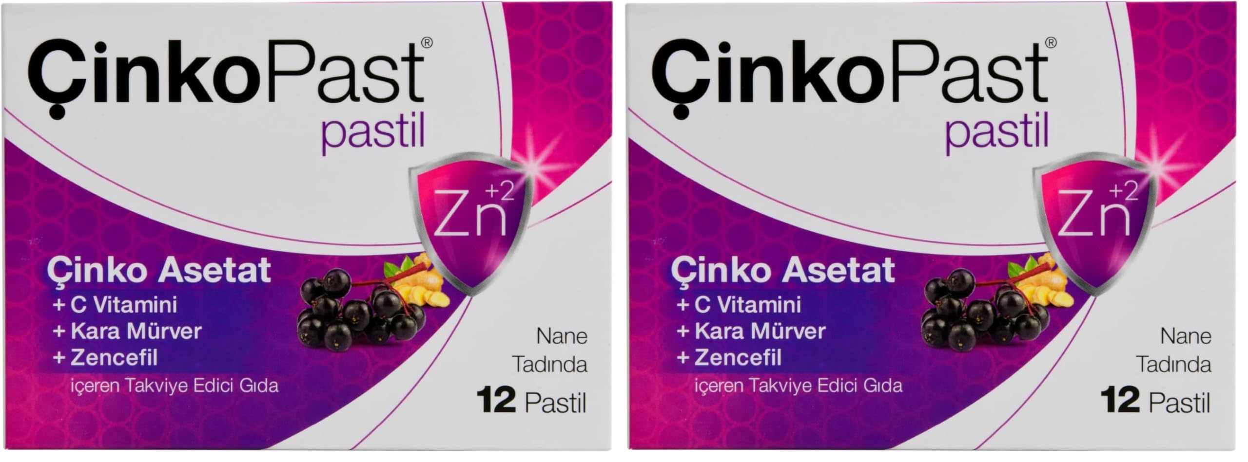 ÇinkoPast Kara Mürver & Zencefil Nane Aromalı - 12 Pastil 2li paket