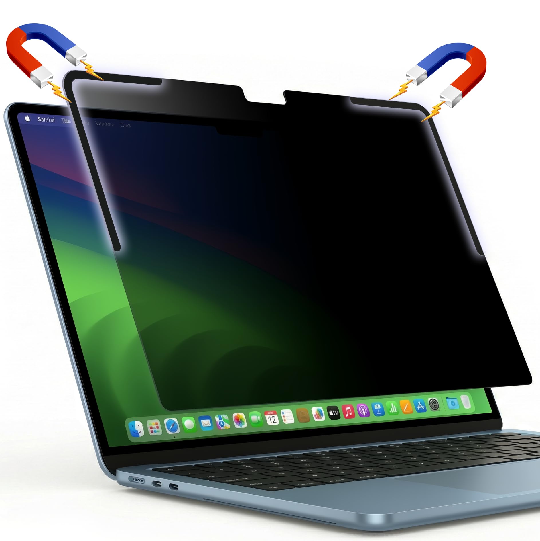 Filtro de pantalla de privacidad magnético extraíble para MacBook Air de 13.6 pulgadas (M2/M3/M4, 2022-2025), tiras en forma de L para una fijación segura, antirreflejos y bloqueo de luz