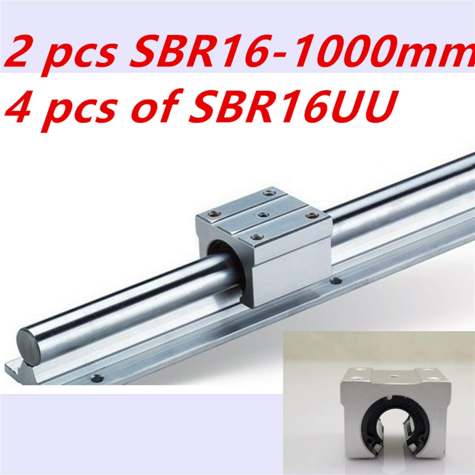 Guide di Movimento lineare SBR16 1000 mm Set di Guida lineare 2pcs SBR16 L1000mm + 4pcs SBR16UU Blocco Cuscinetto lineare Parti CNC Chfeng-G.