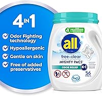 Vista 2 de All Mighty Pacs Detergente para Ropa Libre y Transparente Alivio de Olores, Envase, 56