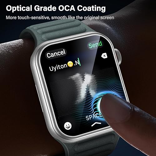 Miniatura 7 de Uyiton Paquete de 2 protectores de pantalla para Apple Watch SE654 de 1.732 pulgadas, fuerte absorción Marco de aleación de titanio + vidrio