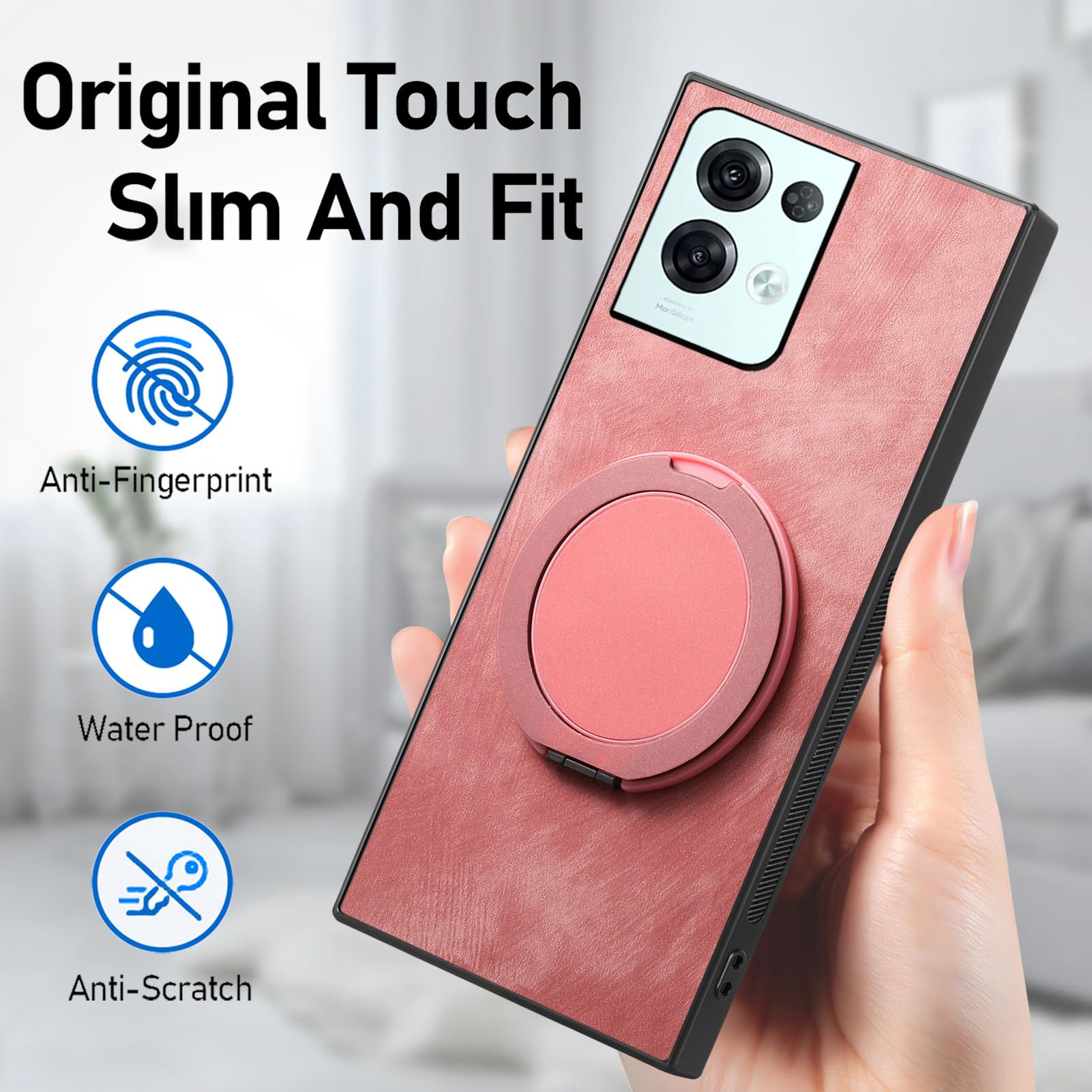 DERHAN Cover per OPPO Reno 8 Pro con Vetro Temperato, Custodia Protettiva Resistente Antiurto Robusta Case con Supporto Magnetico Rotante a 360° - Nero