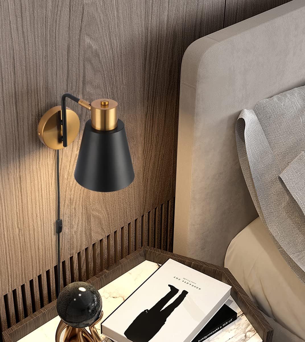 KOONTING® Plug in Wall Sconce Set of 2, Modern Rotatable Wall Lamp with Plug-in Cord and On/Off Toggle Switch, Metal Shade Wall Light Fixture for Headboard Bedroom Living Room