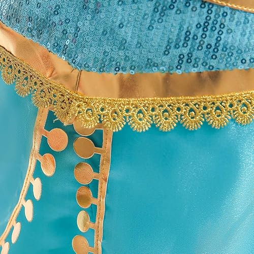 Miniatura 3 de TOPINCN Disfraz de princesa jazmín para niños pequeños, carnaval, Halloween, cosplay, cumpleaños, disfraz elegante