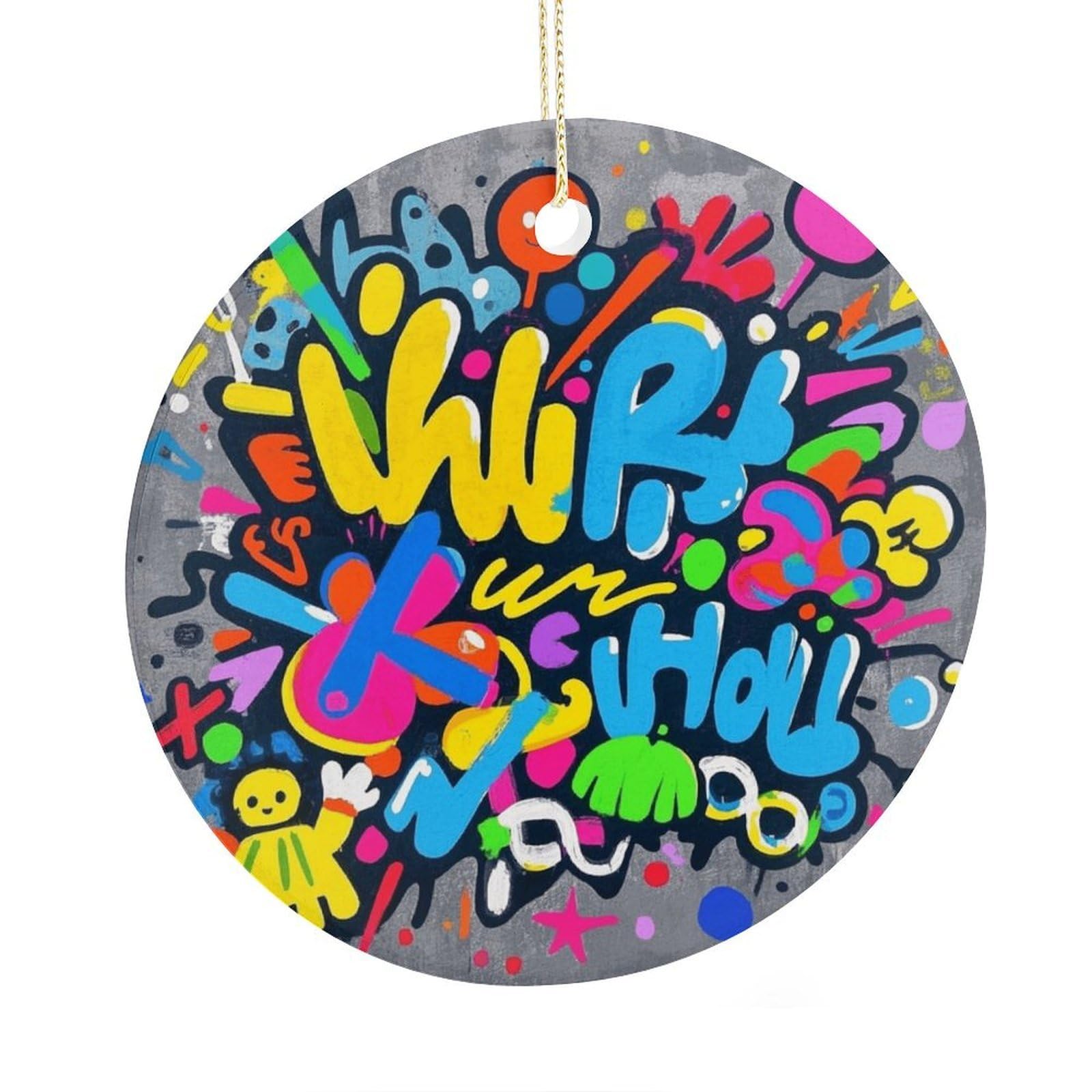 Fekiloot Style Graffiti Christmas Ornaments 2.9 Inch Round Ceramic Ornament Keepsake Thank You Gifts For Office, Room, Home - Holiday Present Ideas
