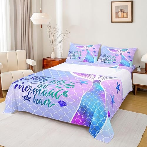 Miniatura 26 de Erosebridal Juego de sábanas de unicornio tamaño matrimonial, sábanas de cama Kawaii de dibujos animados de animales mágicos, sábana bajera Multi