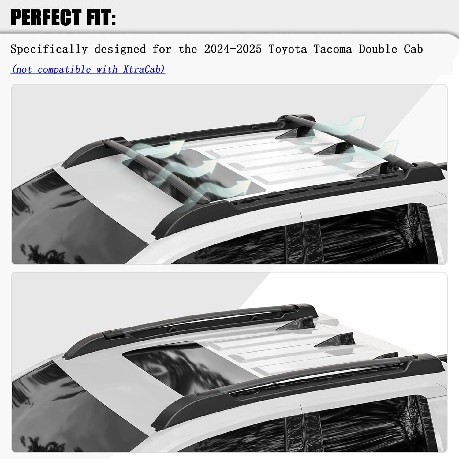 Roof Rack Cross Bars for 2024 2025 Toyota Tacoma Double Cab - Aluminum Roof Rails Crossbar for Cargo Canoe Bike Kayak Snowboard