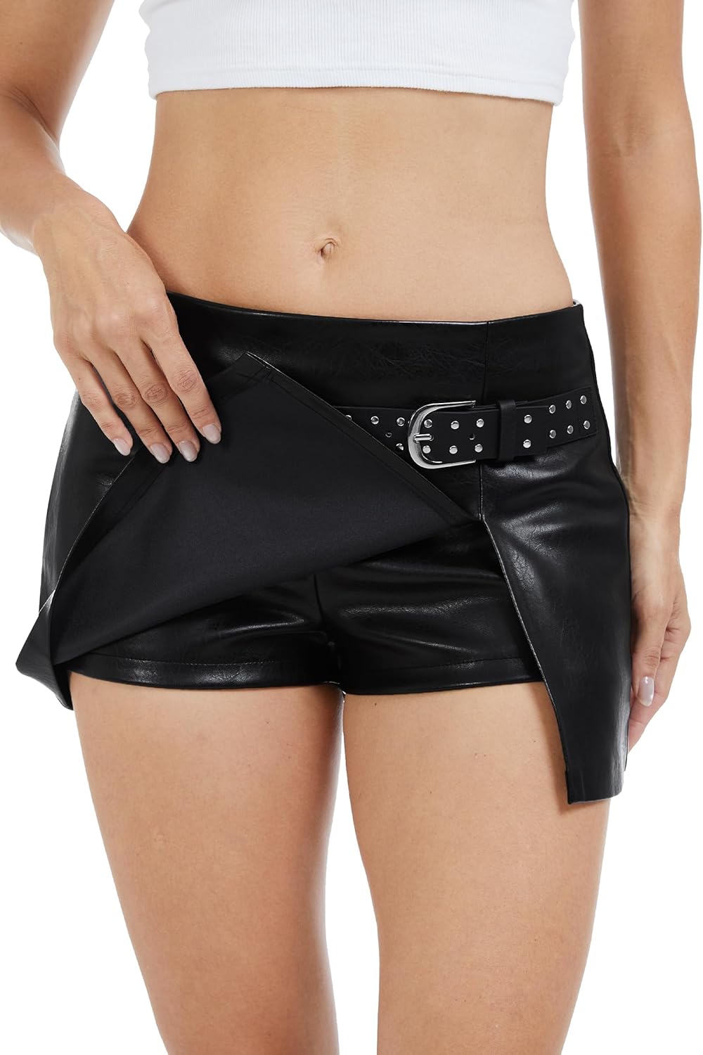 Fashyee Faux Leather Skort Women Mini Skirts Dressy Shorts Wrapped for Out Concert S-XXL - Image 4