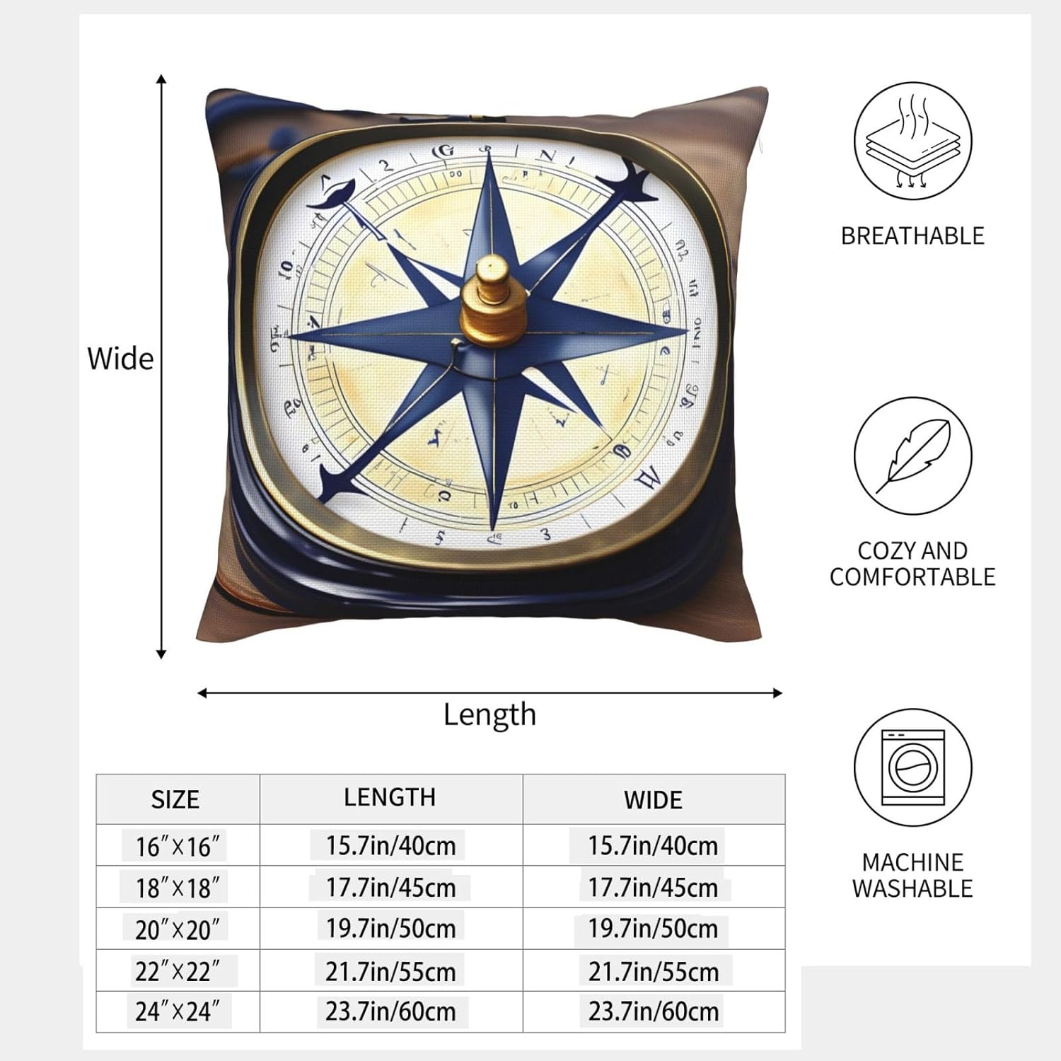 Sail Boat Nautical Compass Imitation Linen Pillowcase -2 Sets, Fashionable Home Decoration, Used for Sofas, Gardens, beds