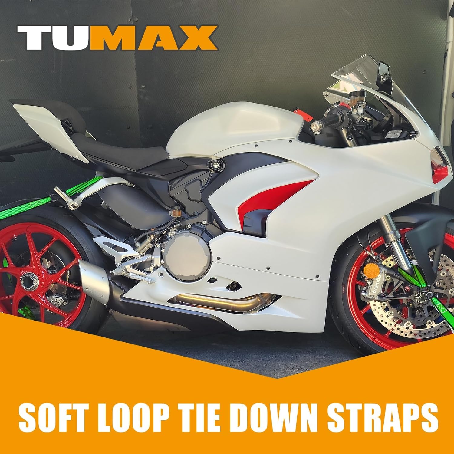 Soft Loop Tie Down Straps - 0.95 x 14 inches, 3300lbs Breaking Strength, Soft Loops for Securing ATV, UTV, Motorcycles, Scooters, Dirt Bikes, Lawn & Garden Equipment, 6 Pack (Green)