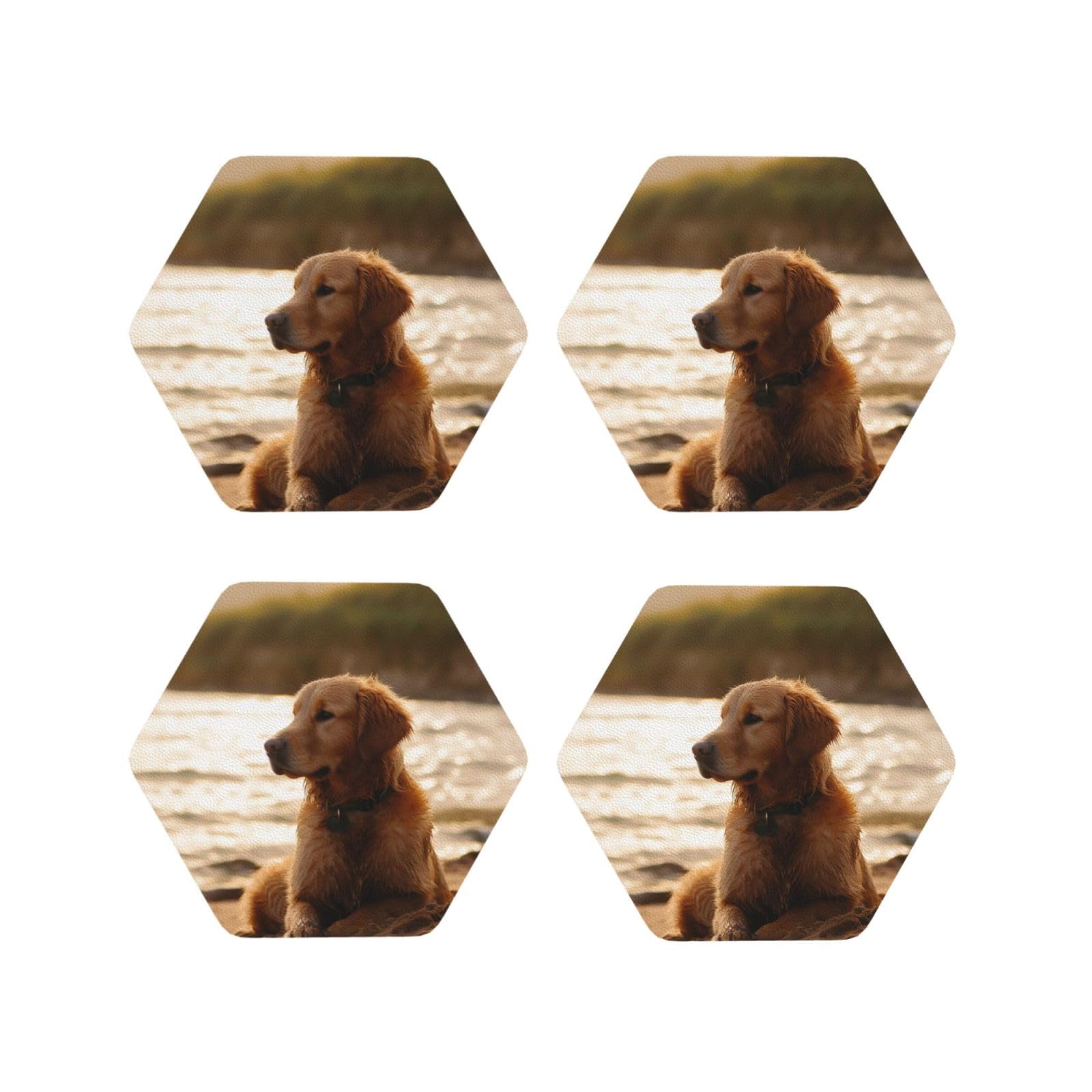 4pcs Drink Coasters for Tabletop Protection, 4" Leather Coasters for Drinks, Retriever Cup Coasters for Coffee Table Decor, Non-Slip Drinking Cup Mat for Hot Or Cold Drink