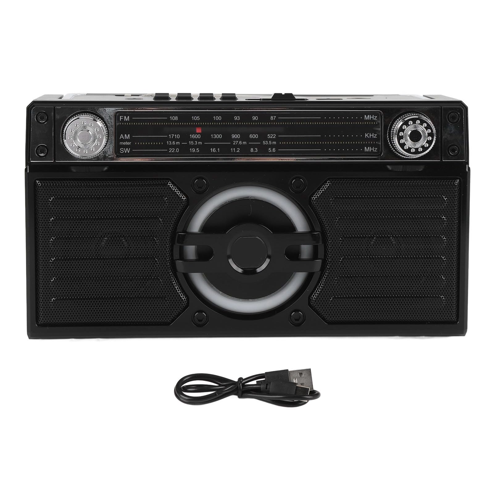 VBESTLIFE Przenośne Radio, Bluetooth FM AM SW z Czytnikiem Kart USB, Podwójne Głośniki 5 W, 18H żywotności, Typu C, do Podróży na Zewnątrz Domu (BLACK)