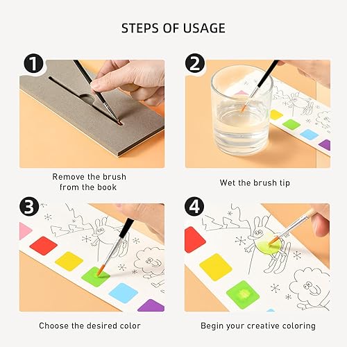 Miniatura 7 de MiDeer Libros para colorear al agua para niños de 4 a 8 años, kit de libro de pintura de acuarela de bolsillo para niños pequeños